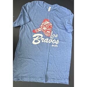ATL Braves Men Los Bravos de ATL Atlanta Sugar Skull Graphic Tee Blue Size M
